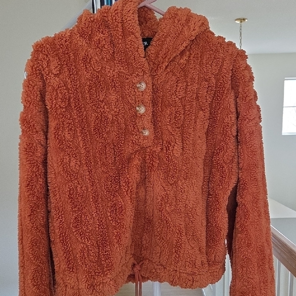 Cider Sherpa Pullover Hoodie Size Medium Cropped
